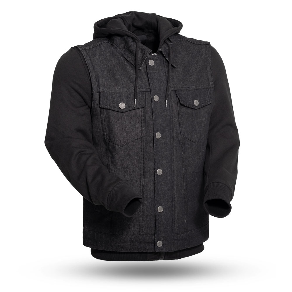 Rook Men’s Denim Vest with Removable Black Hoodie My Garage Ventura